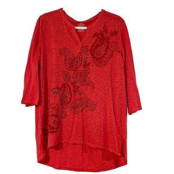 St. John’s Bay pink V-neck Paisley Design Stone Large - Picture 1 of 10